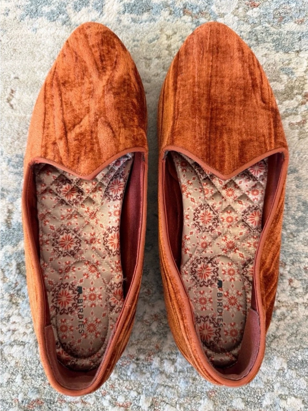 Birdies Rust Orange Velvet Smoking Loafers – Size 8.5